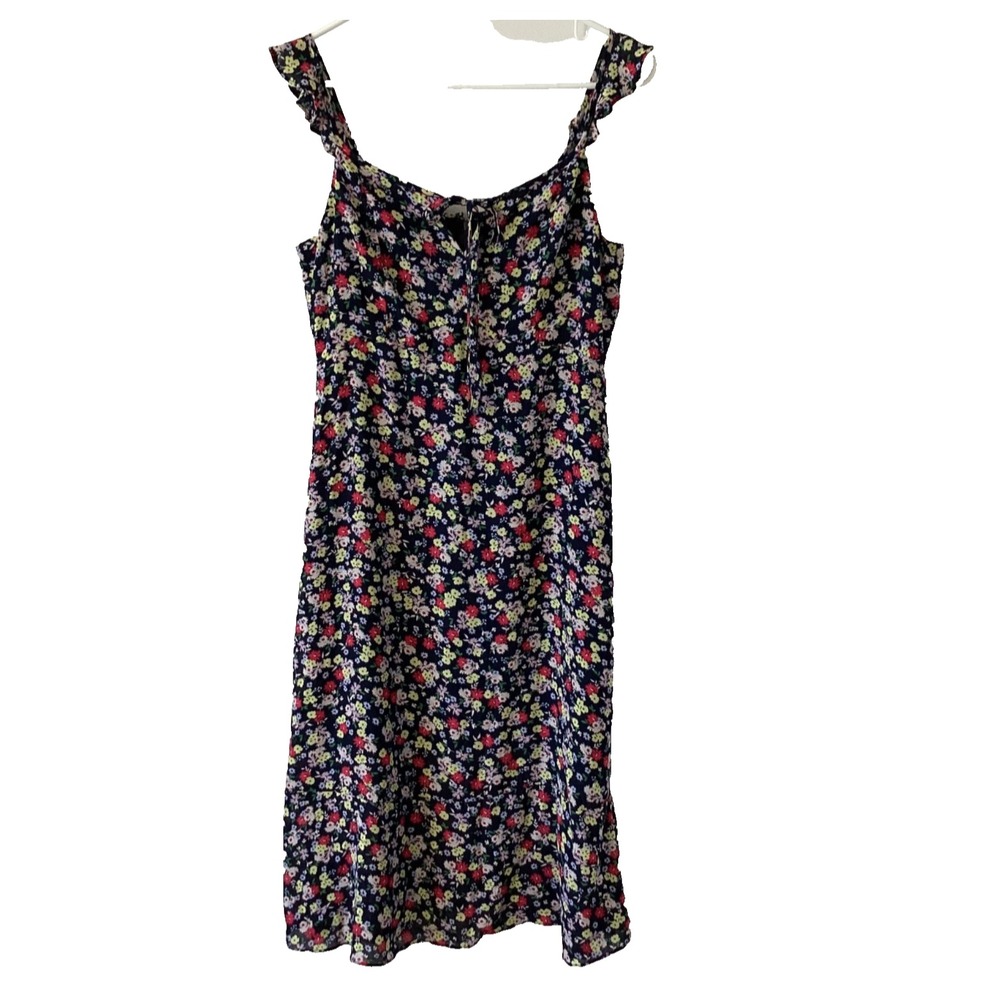 Cupcakes and Cashmere Floral Midi Dress Size 2 Navy Multicolor Ruffle Strap